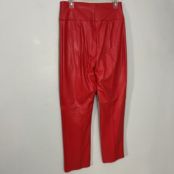 Amanda Uprichard Red Faux Leather Leggings High Waisted Pants Baddie Party Sexy - Picture 4 of 15
